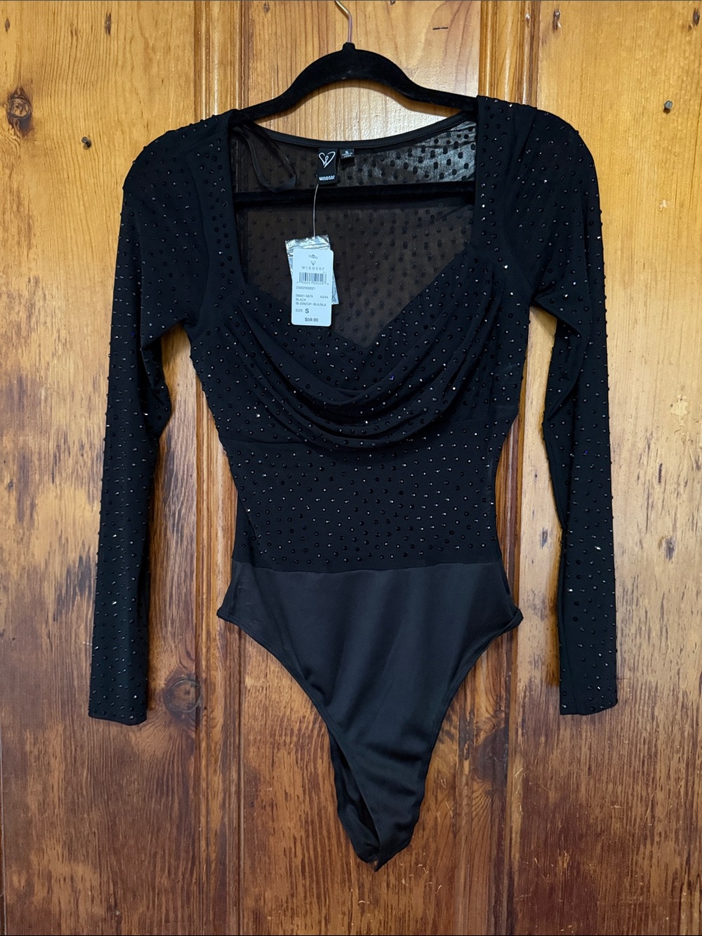 Black Long-Sleeve Embellished Bodysuit - Women Tops